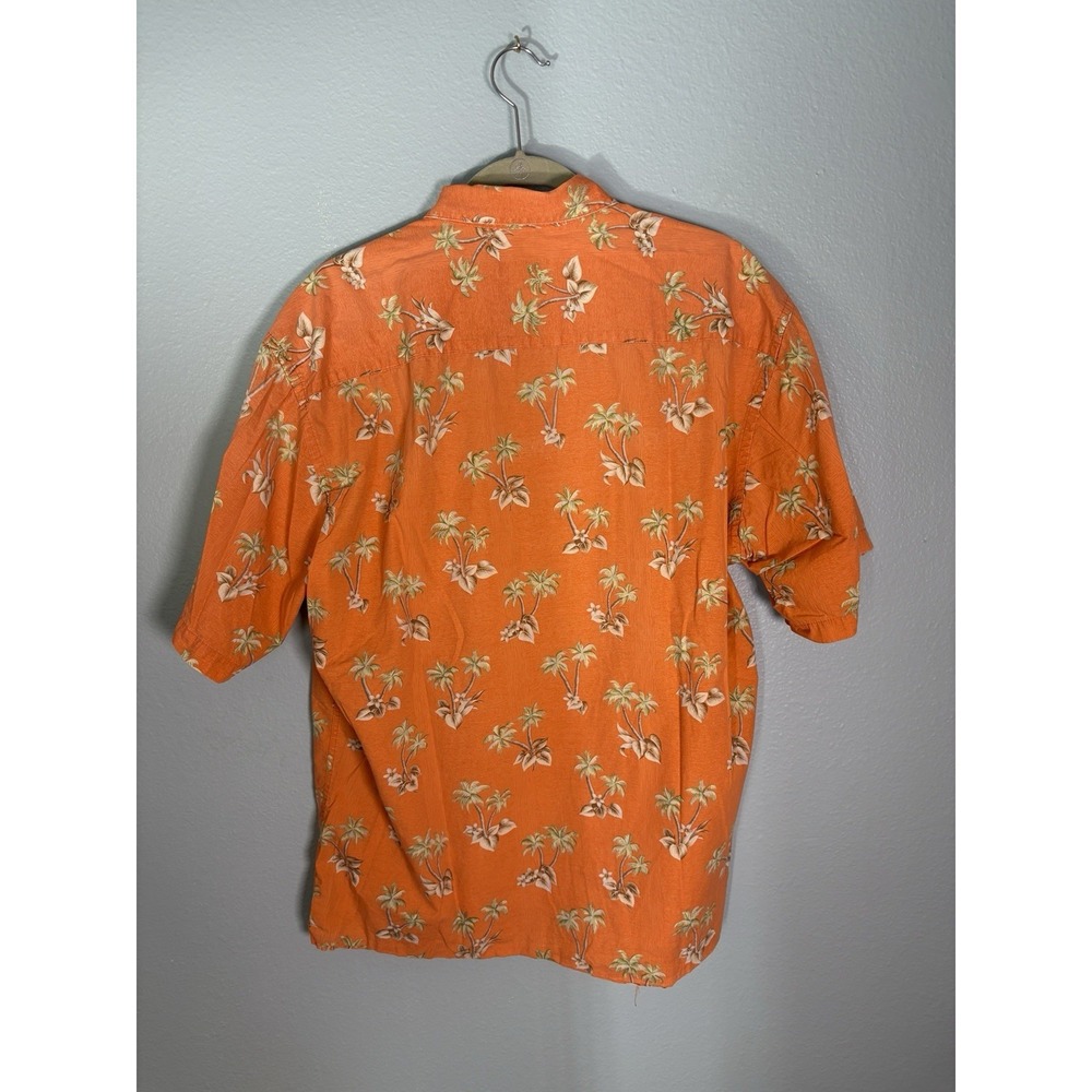 Vintage Pierre Cardin Mens Hawaiian Shirt Orange Tropical Palm Tree Casual L - Picture 3 of 6